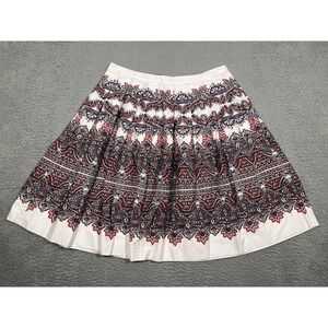 Talbots  Skirt White Red Blue Design Flowy Pleated Knee Length Cotton Blend 10P‎